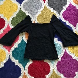 L black lace goth kimono sleeve square neck shirt